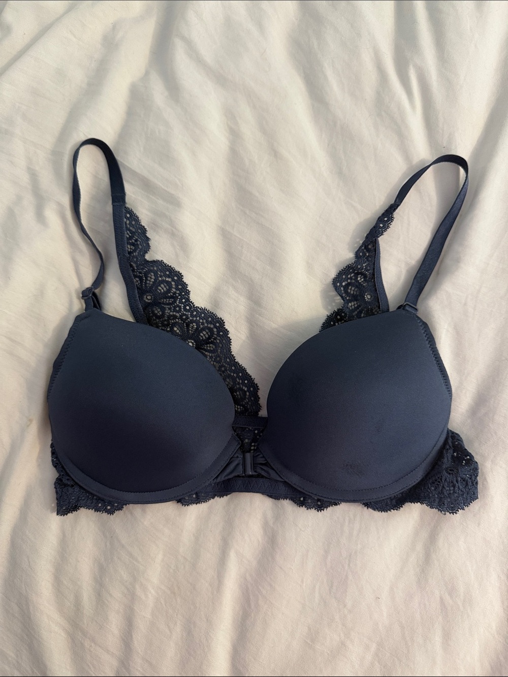 Navy Lace Trim Bra - Women Intimates